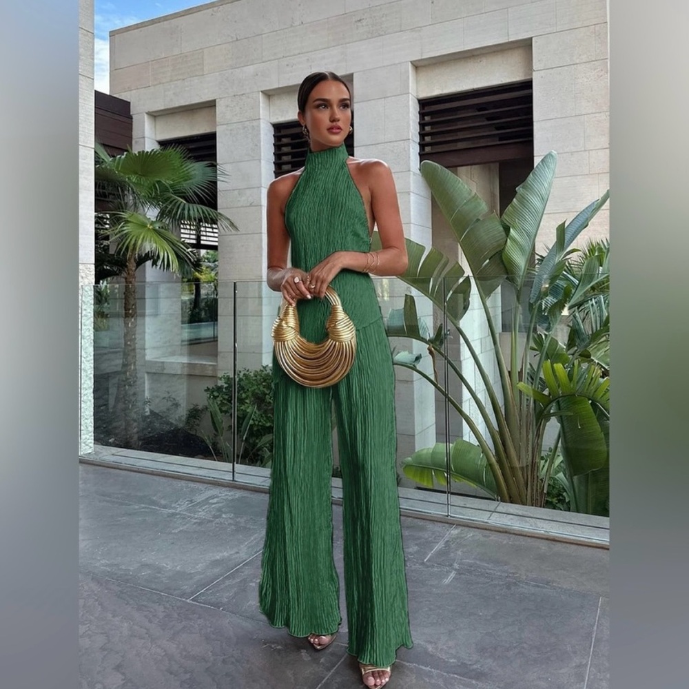 Commence Asymmetrical Green Halter top and pants